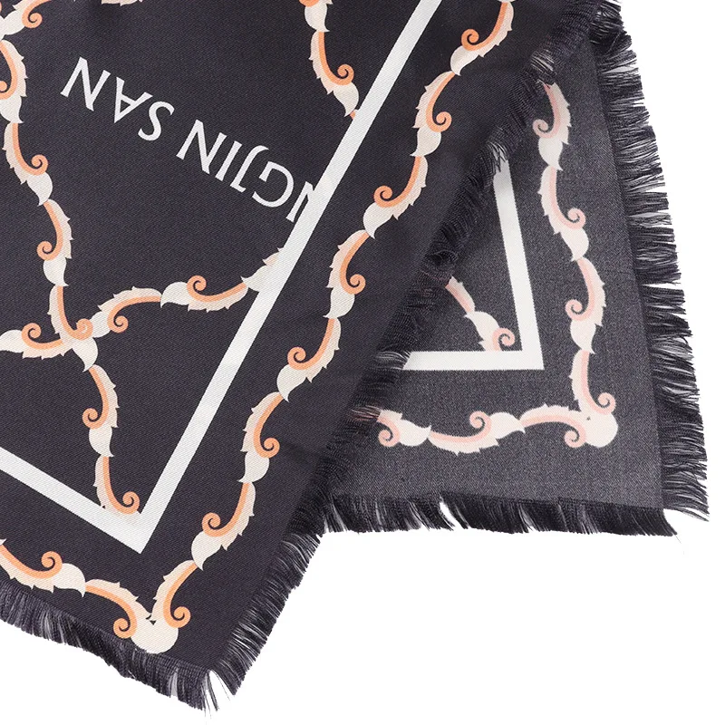 Four Seasons Available 14mm Twill Large Kerchief Fashionable 100% Scarf Fringed