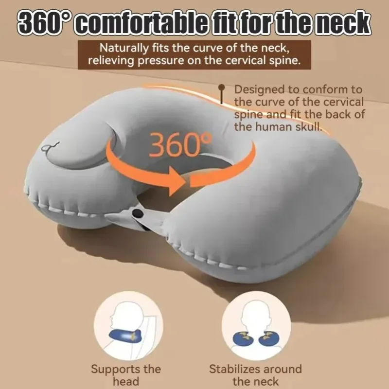 Inflatable U-Shaped Travel Neck Pillow Ergonomic Cervical Support Cushion, Portable Foldable Orthopedic Neck Protection Pillow F