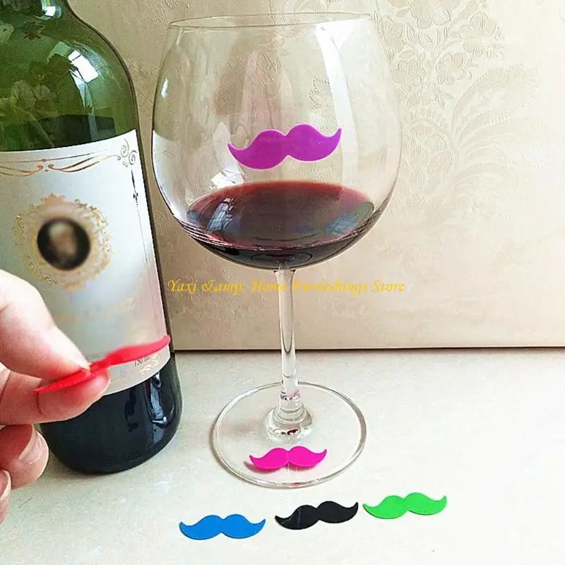 W8EA Wine Glass Markers Set of 18 Lips Beard Silicone Drink Glass Charms Identification Cup Labels Signs for Party Bar