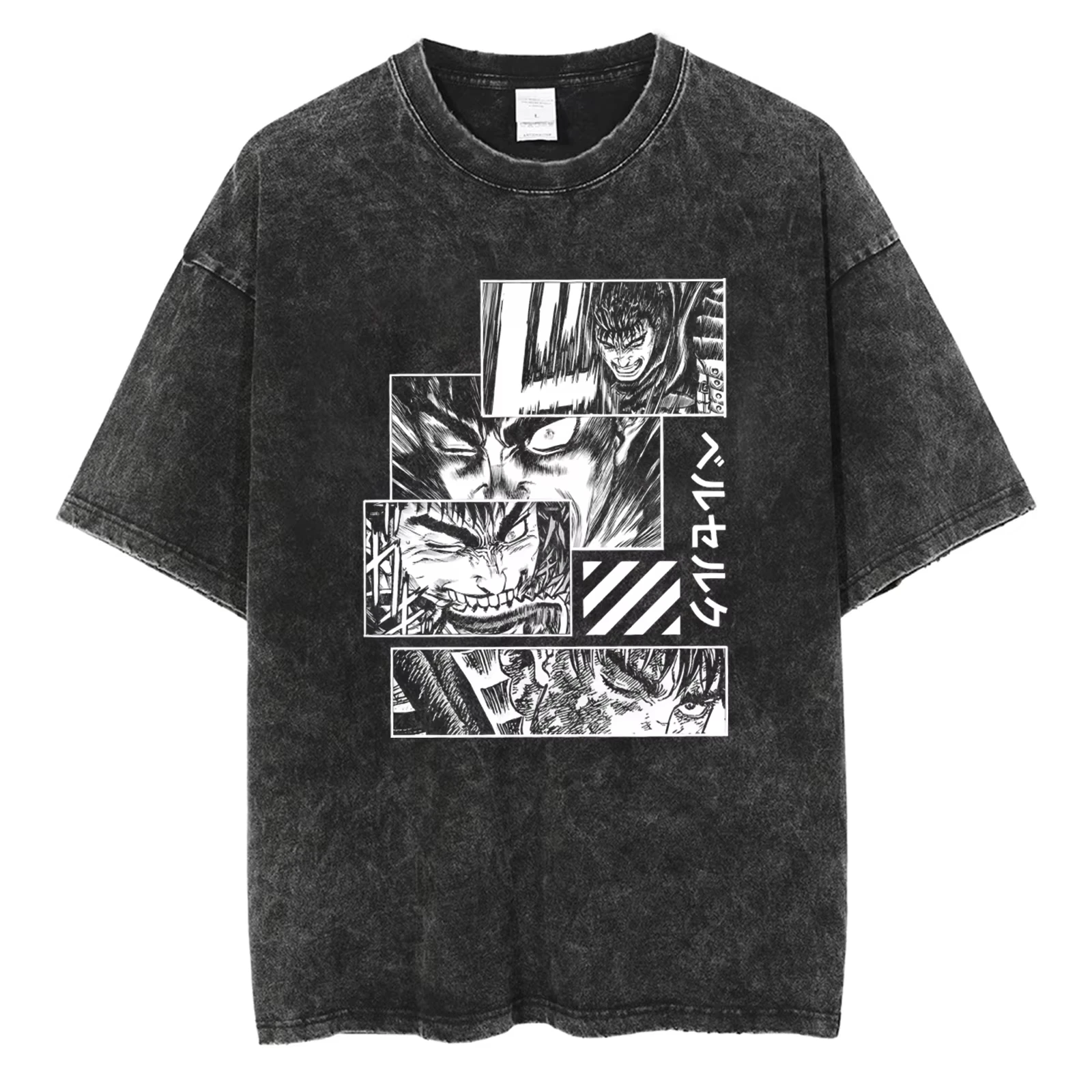 

2026 Men's Anime Graphic Print T Shirt T-Shirts Washed Vintage T-shirt Harajuku Comfortable summer washed loose men's clothing