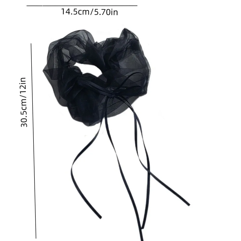 경량 프릴 디자인 Organza 헤어 서클 탄성 빨 수있는 긴 리본 활 Scrunchies 로맨틱 소프트 헤어 넥타이 소녀