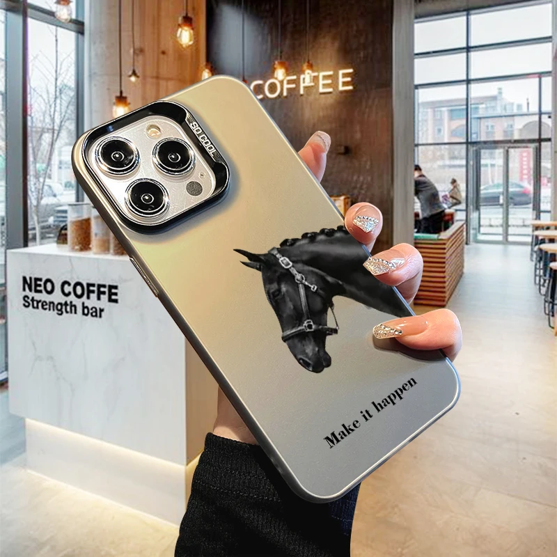 حافظة هاتف على شكل حصان لهاتف آيفون 17 AIR 16 15 14 13 Pro 12 11 Pro Xs X XR Max حافظة ليزر صلبة من البولي كربونات + غطاء خلفي-S741P1 #3