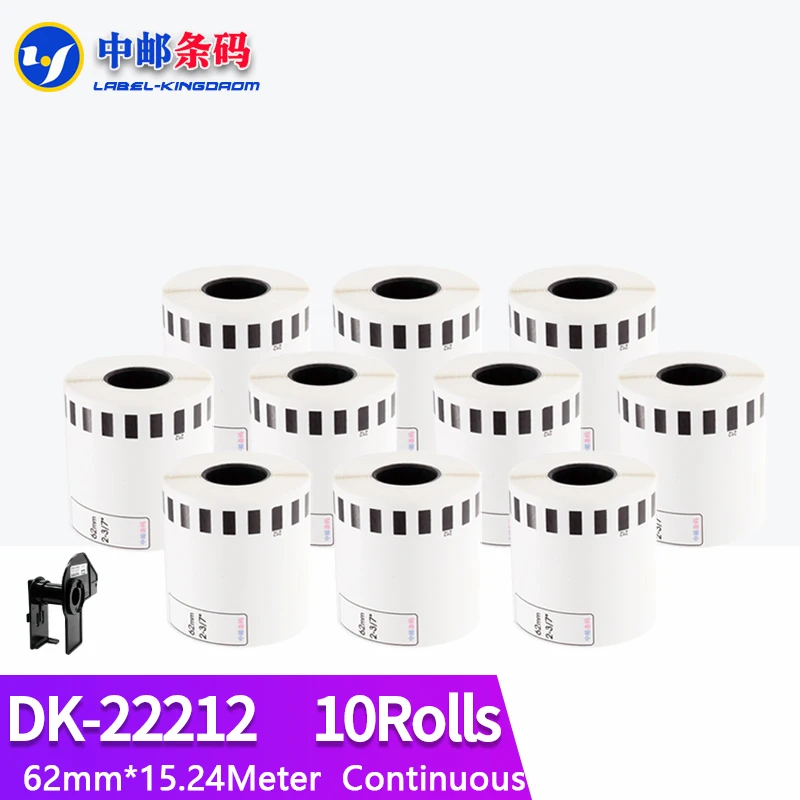 

10 Refill Rolls Generic DK-22212 Synthetic Paper Label 62mm*15.24M Continuous Compatible for Brother Thermal Printer DK-2212