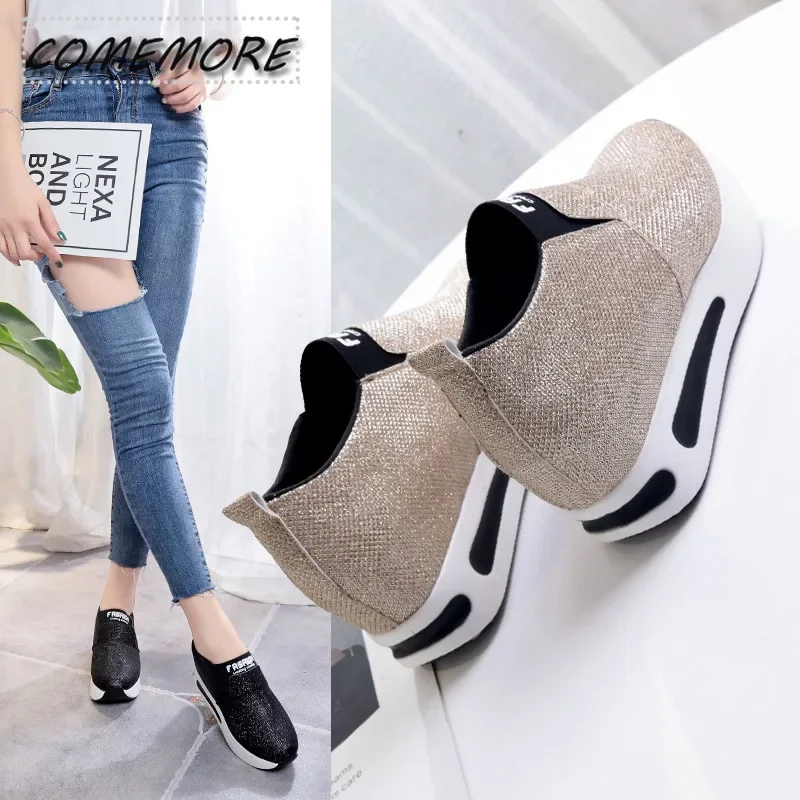 2024 New Fashion Women\'s Platform Shoes with Casual Elegant High Heels Ladies Comfortable Slip on Chunky Sneakers Spring Autumn