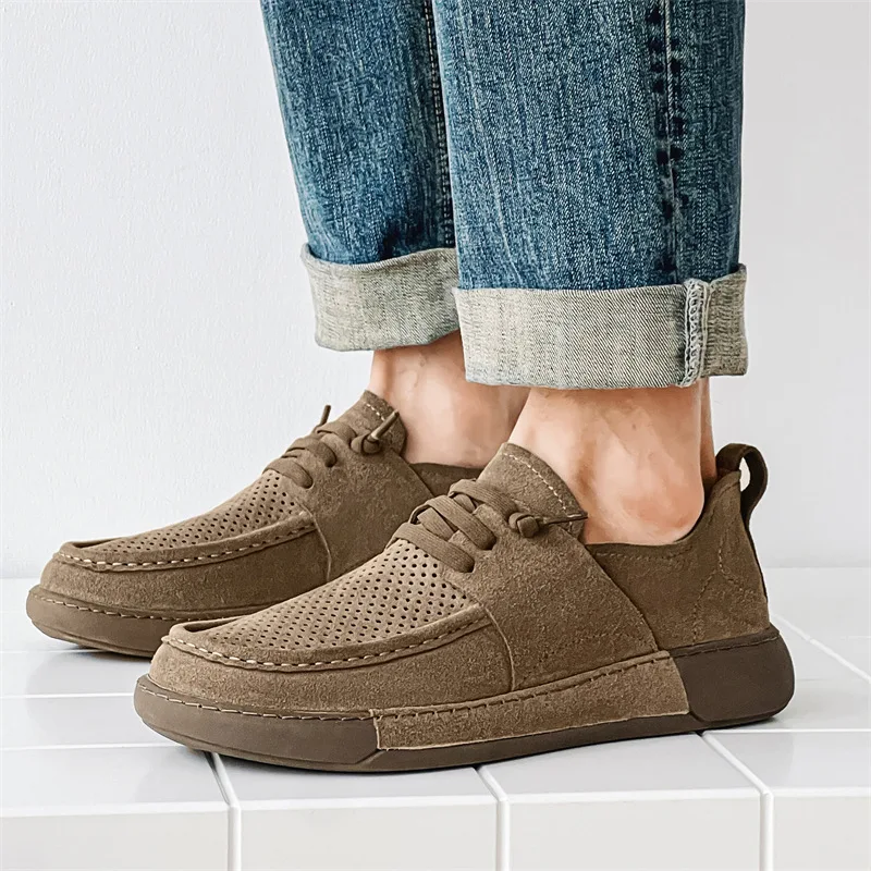 New Breathable Spring Summer Men Casual Shoes Cow Suede Leather Loafers Vintage British Luxury Designer Shoes Sneakers