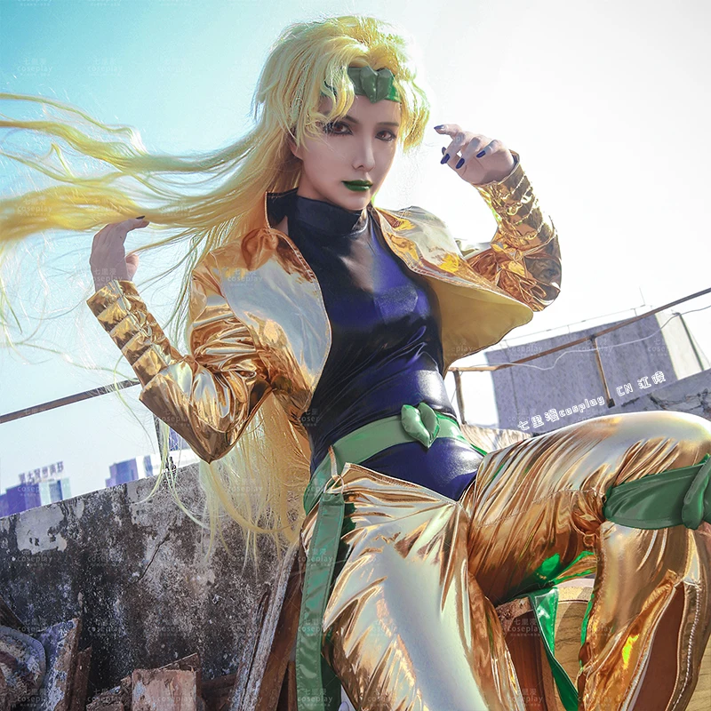 Vàng Vàng Trang Phục Anime JO JO Kỳ Dị Phiêu Lưu Dio Brando Trang Phục Hóa Trang Phiên Bản Nữ Brando Dio Tóc Cosplay Bộ Tóc Giả Giày