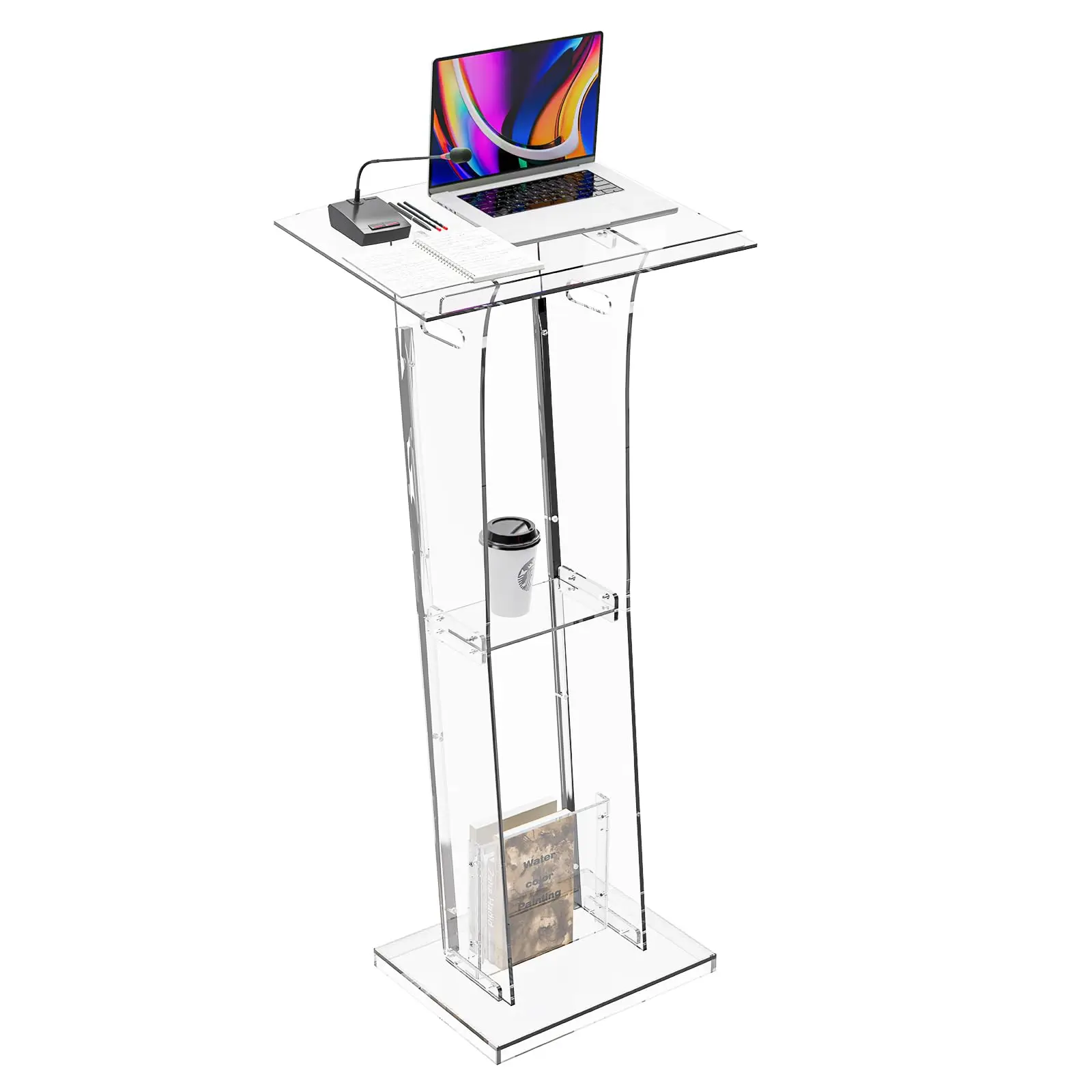 

Clear Acrylic Lectern Podium 48 Inch With Storage Shelf For Church Conference Wedding Classroom Presentation