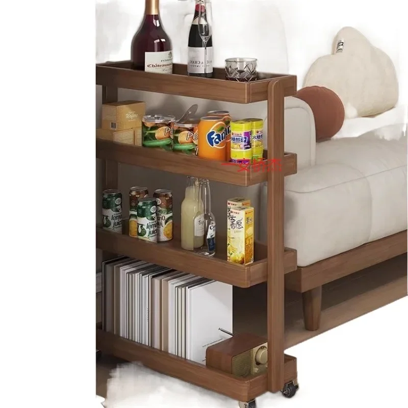 

FJ solid wood bookshelf shelf narrow 20cm clamping with wheels movable sofa side few living room snacks multi-layer storage