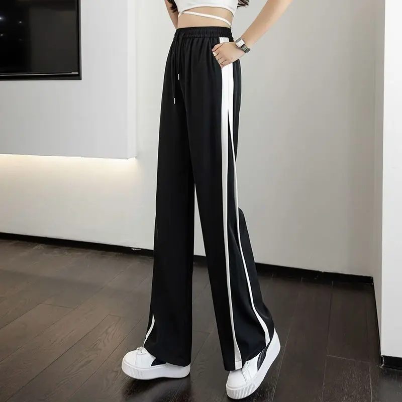 Ice Silk Leg Pants Women 2023 Spring Summer New Thin High Waist Slim Loose Drop Casual Tenths Pant Straight Short Sweatpants