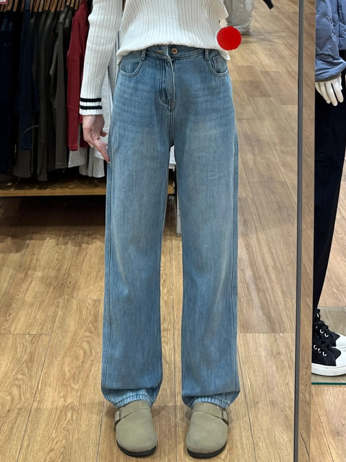 Fleece Lined High Waist Straight Leg Jeans Women's Autumn Winter Slimming Small Size Narrow Wide Leg Pants Bootcut Denim