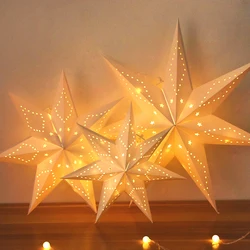 35/43.5/58cm Hollow Out Star Hanging Pendant Three Dimensional Seven Point Star Pendant Christmas Home Bedroom Lampshade Decor