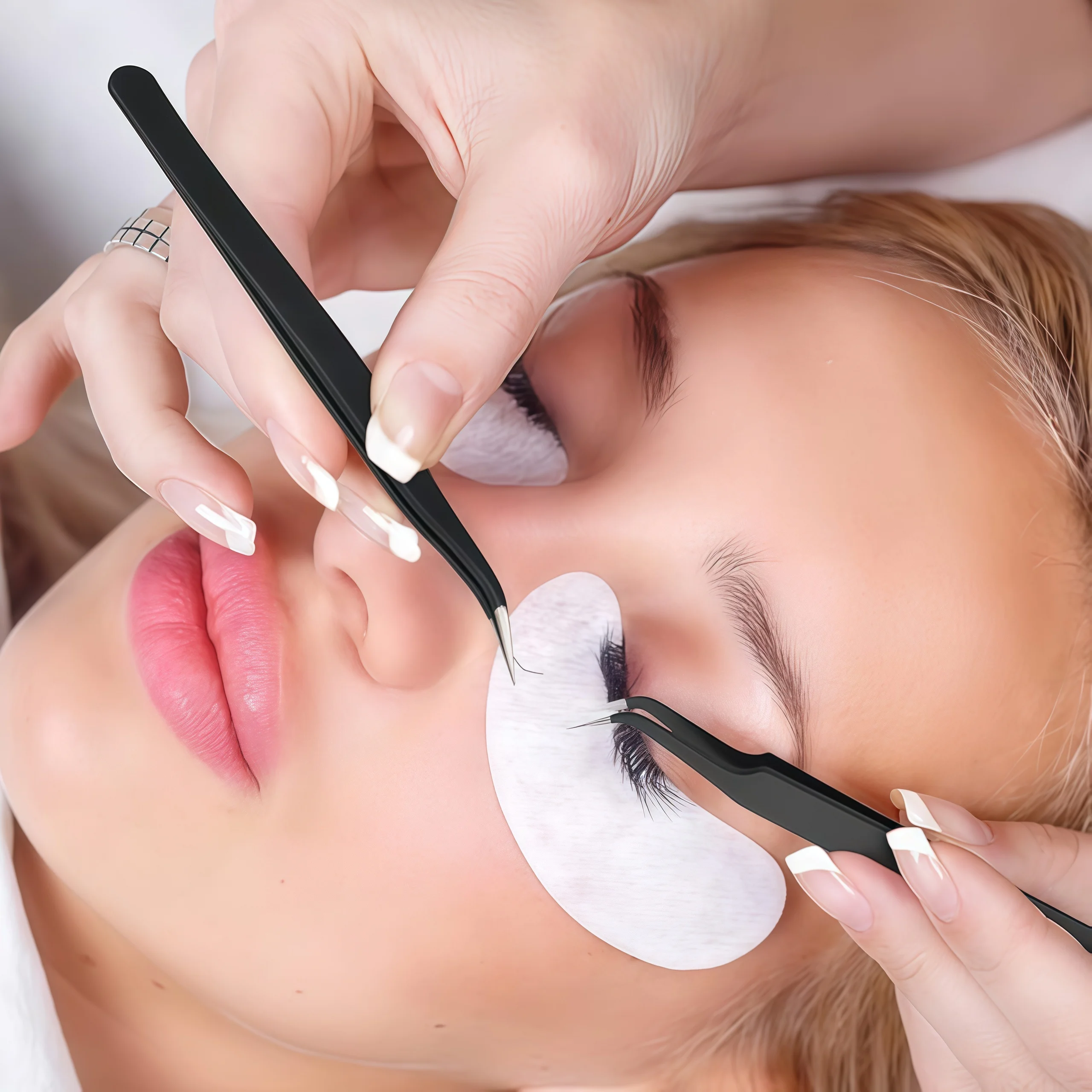Beauty Makeup Design - แหนบต่อขนตาแบบมืออาชีพ, แหนบสแตนเลสโค้งตรงสำหรับต่อขนตาอย่างแม่นยำ, แหนบสแตนเลสแบบโค้งตรง ทนทาน, แหนบสำหรับแต่งหน้าและเสริมความงามแบบมืออาชีพ