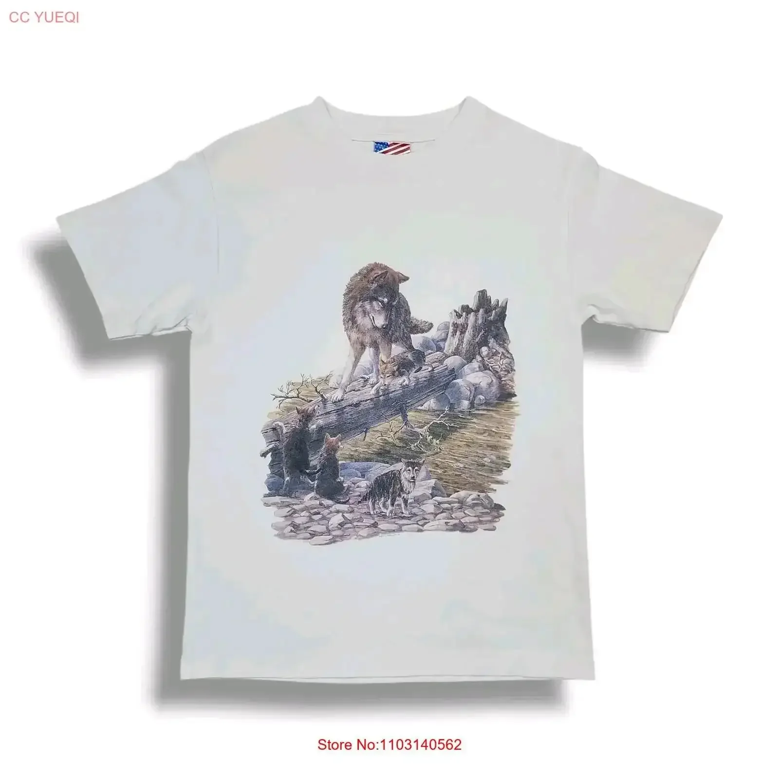 Vintage Murina Wolve Pups Nature Print T Shirt Size Small Washed fashion Versatile homme Slightly Stylish vintage Washed