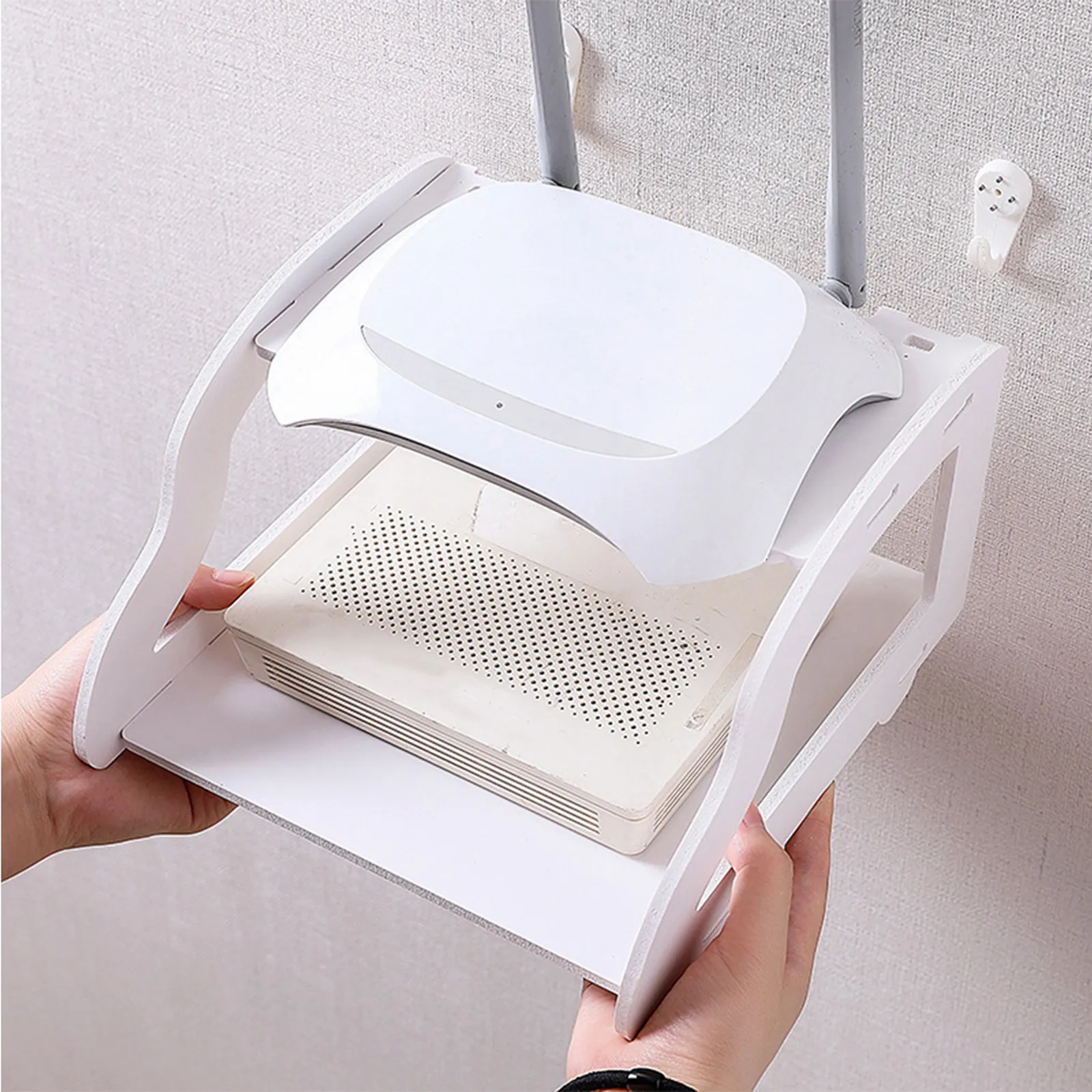 Food Storage Rack - Wall Mount 2-Tier Router Shelf White