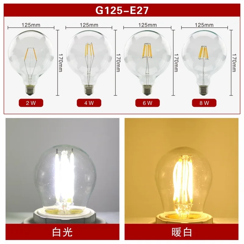 LED Edison Filament Light Bulbs  Art Lights ST64 G80 G95 G125 A60 T45 Dimmable E27 220V 4W 6W 8W 2700K 360 Degree Energy Lamps