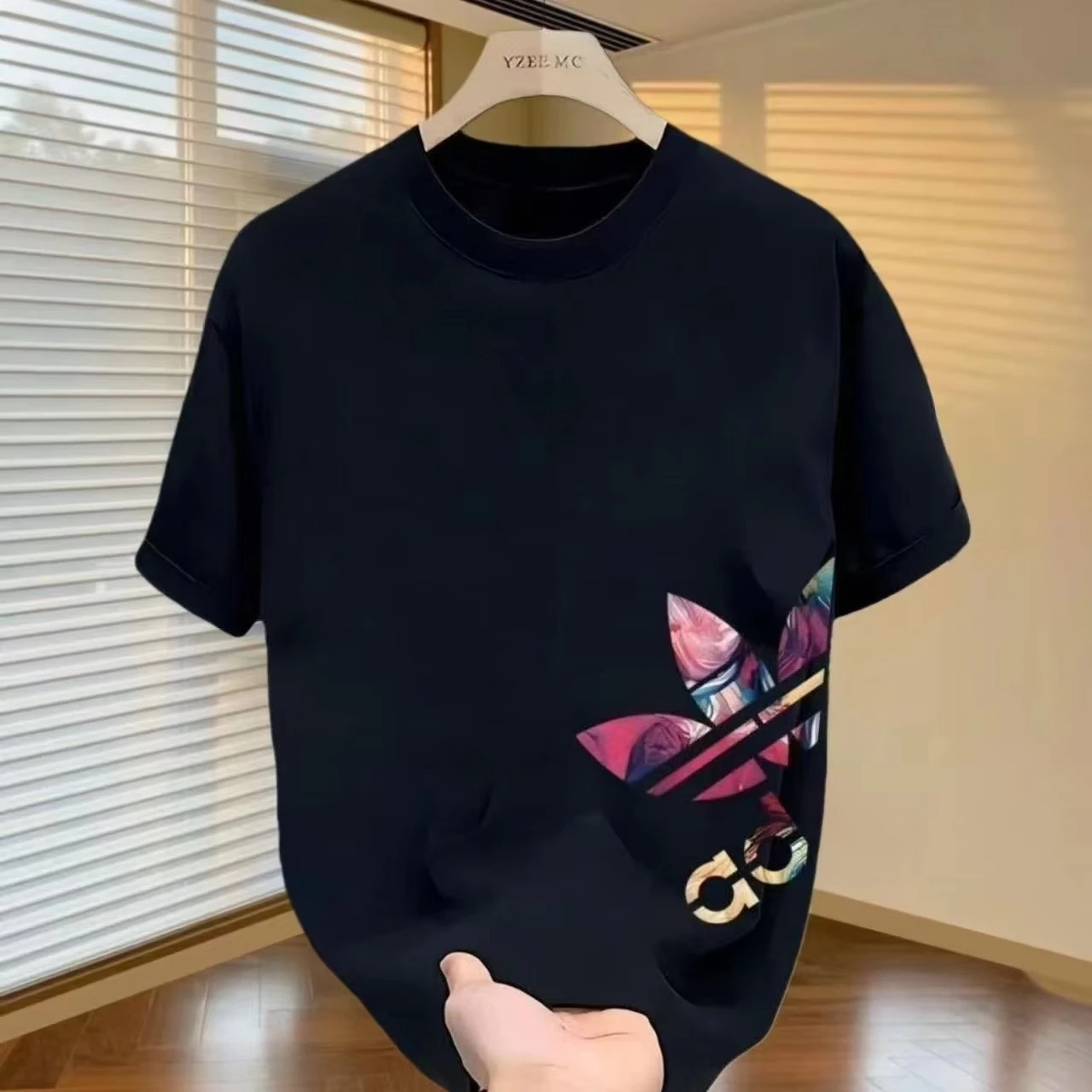 Summer New Trendy Graphic Print Cotton Tshirt Unisex Loose Versatile Crew Neck Short Sleeve Casual Streetwear Tops for Men Women