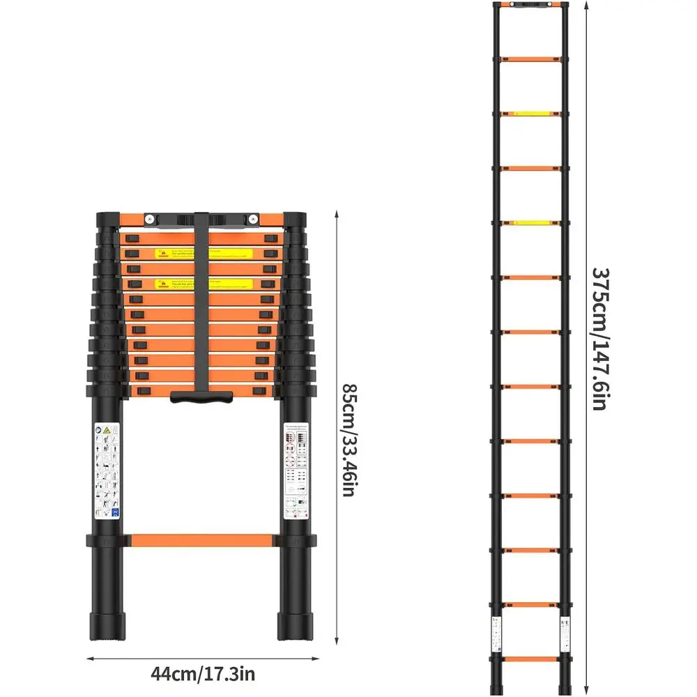 12,5-Fuß-Hochleistungs-Teleskopleiter, 330 Pfund Tragkraft, zusammenklappbar für den Außen- und Wohnmobilgebrauch