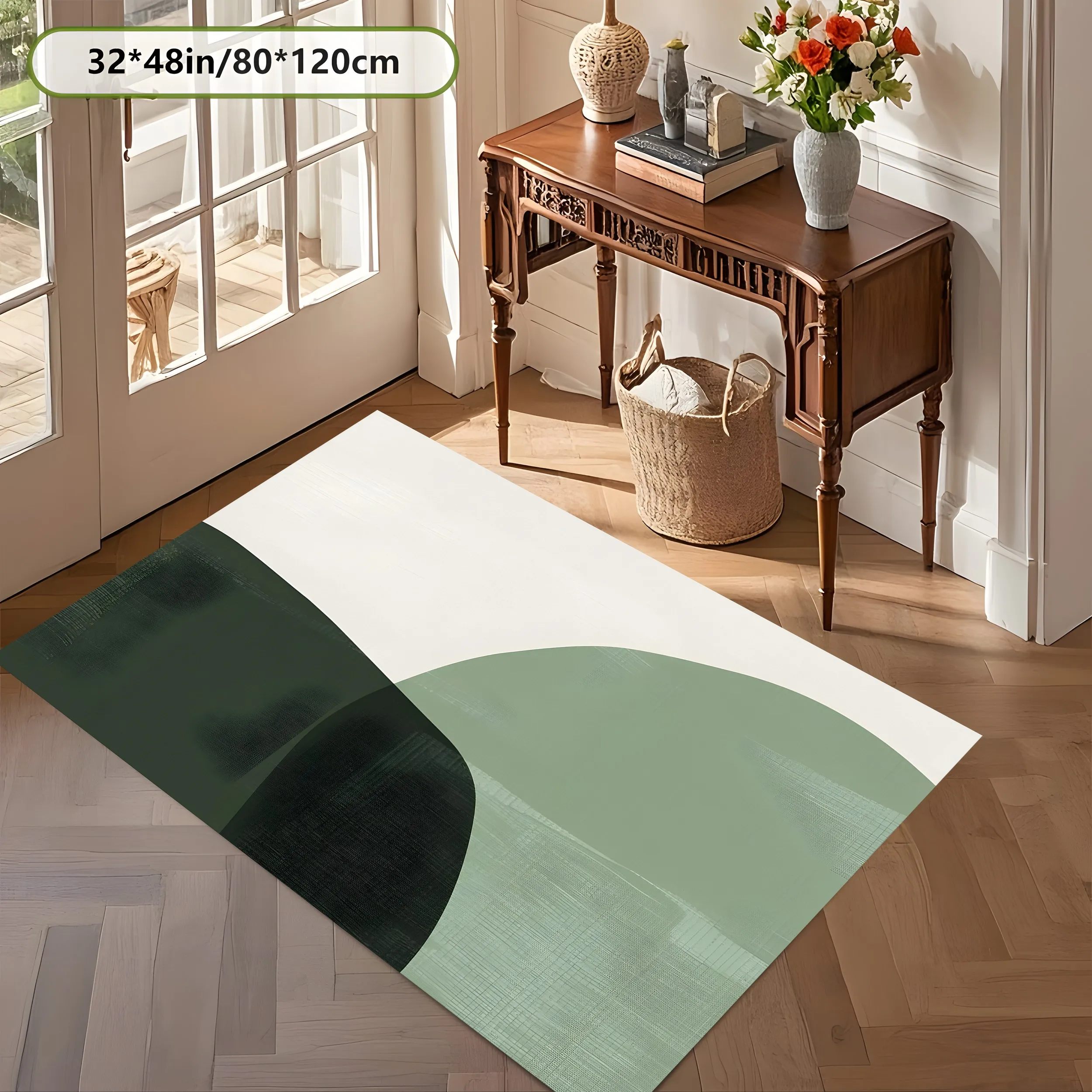 2D Large Carpet Morandi Green Arc Color Block Minimalist Nordic for Living Room Bedroom