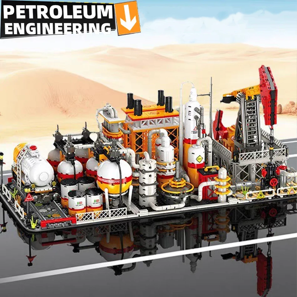 City Street View-serie de ingeniería de petróleo, arquitectura, bloques de construcción, bomba de aceite, plantas, refinarias, ladrillos DIY, juguetes, regalos para niños