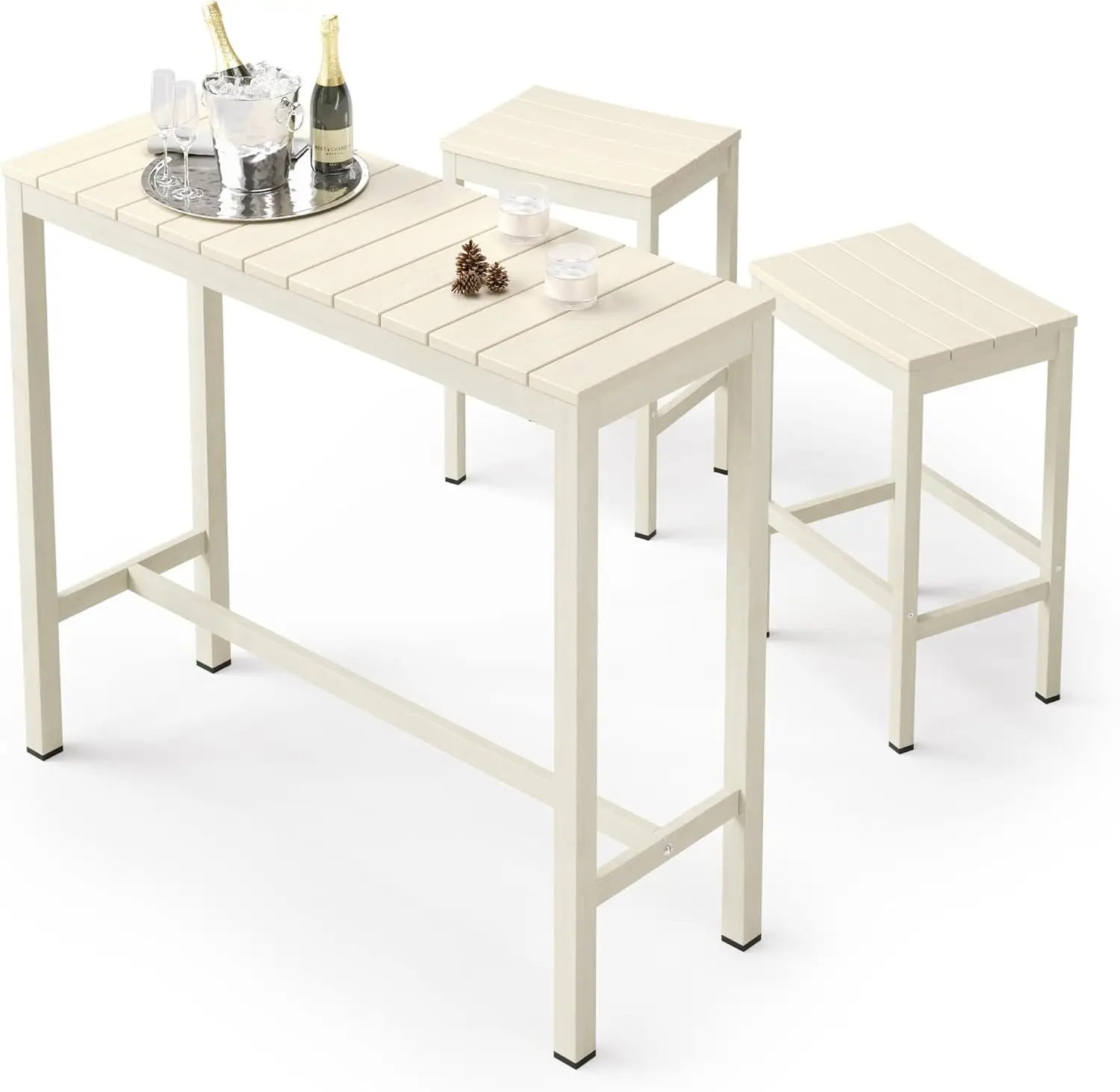 Outdoor Bar Hoogte Tafel En Stoelen Set, 3-delige Patio Pub Bar Set Met 45/55 "Latten Hoge Top Tafel En Barkrukken Voor Balkon