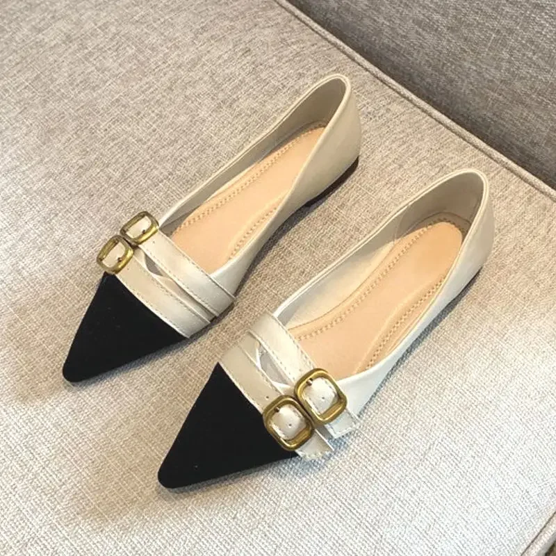 Buty biurowe dla kobiet Normal Leather Casual Flats Low Heel Elegant Woman Footwear Pointed Toe Flat Luxury Brand Beau Today A L