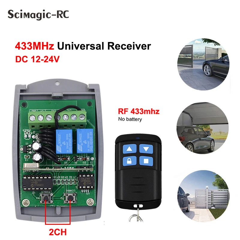 

1-10Pcs Universal 2CH Gate Garage Door remote control receiver DC12-24V 433MHZ fixed Rolling Code Receiver Remote control switch