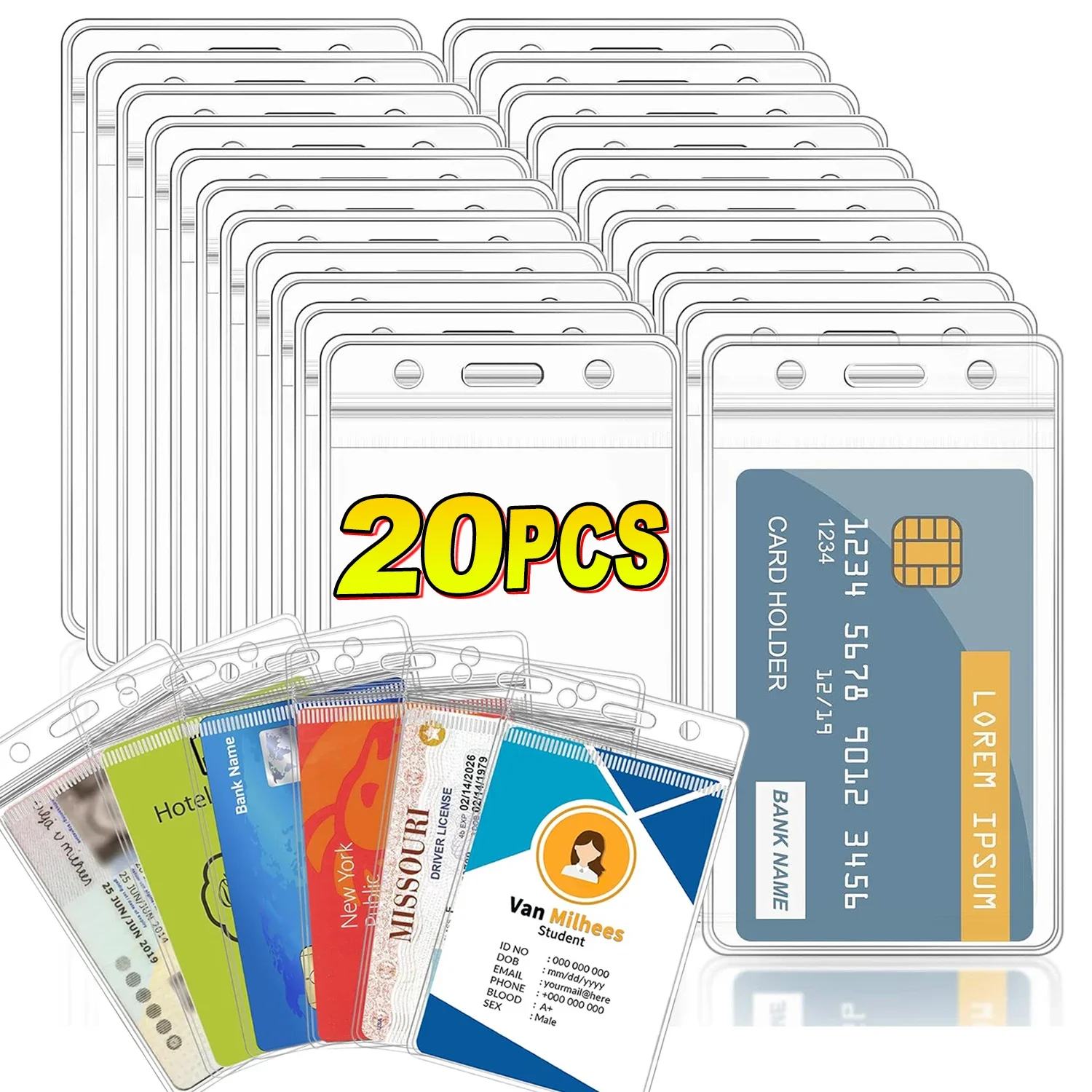 

1-20pcs PVC Card Holder Transparent Waterproof Cards Protector ID Card Credit Bank Card Cover Organizer Home Office Storage Case