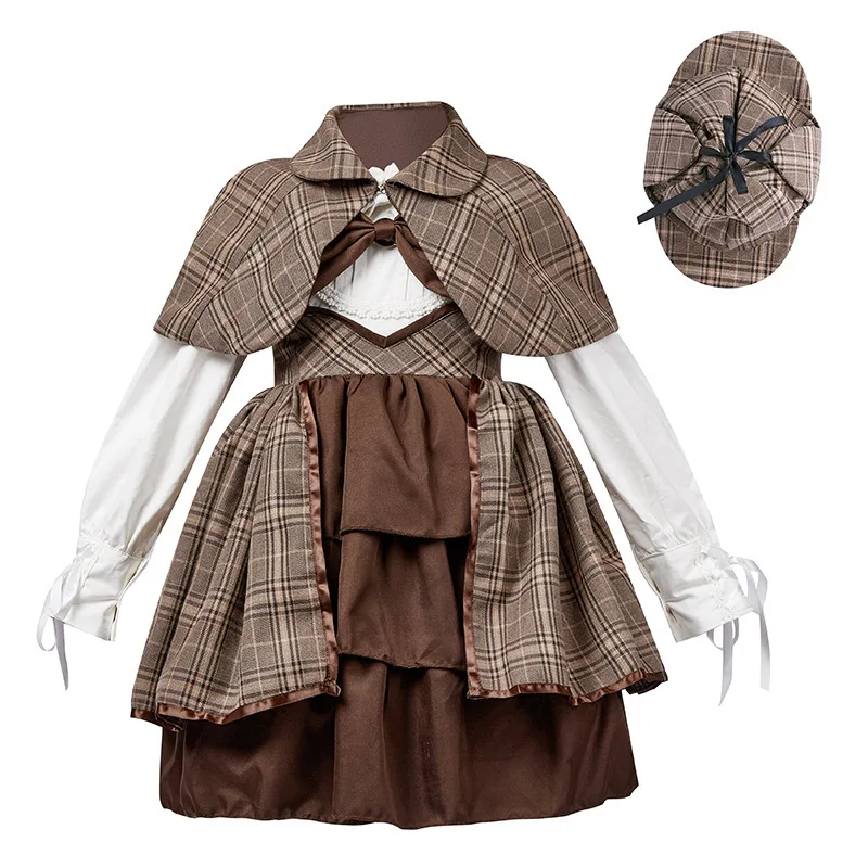Disfraz de detective Sherlock Holmes para niñas, disfraz de investigadora victoriana con sombrero y capa, cosplay de Halloween