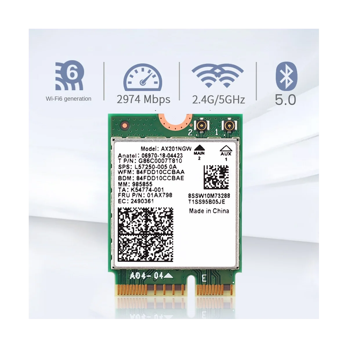 Tarjeta de red WiFi 6 AX201, Bluetooth 5,0, banda Dual 2,4G/5G, botón NGFF inalámbrico, AX201NGW, 2,4 Ghz/5Ghz, 802 AC/Ax