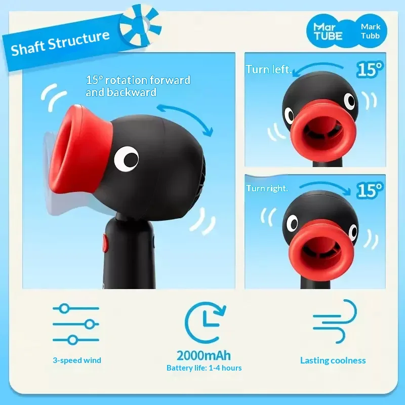 New Pingu Handheld Fan Chargeable 2000mah Rotatable Summer Fan Toys Desk Office Students Anime Peripheral Gifts Travel Summer view 6