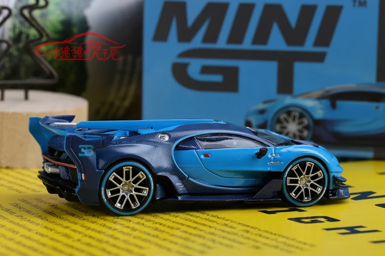 MINI GT 1:64 Bugatti VGT Vision Gran Turismo modelo de coche azul, juguete para niño, exhibición de colección para adultos, regalo de cumpleaños de vacaciones para niños