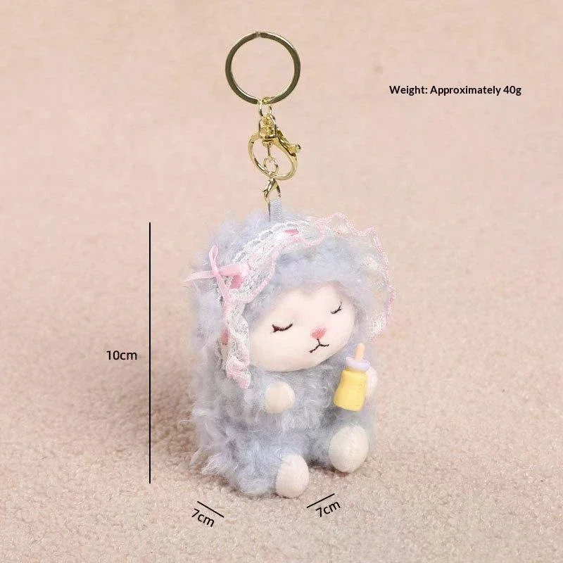 Candy Holder Plush Sheep Keychain: Seated Lamb Pendant Metal Ring Soft Cute Bag Charm Backpack