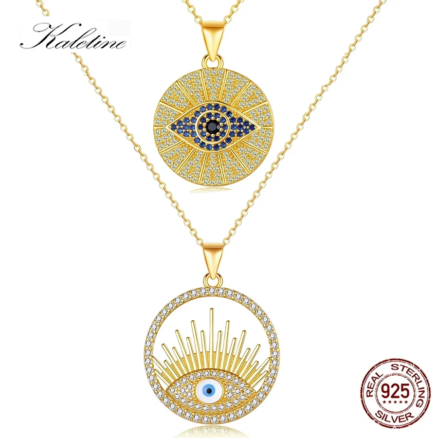 KALETINE Evil Eye Necklace for Women 925 Sterling Silver CZ Stone Enamel Turkish Zircon Jewelry Necklace Pendant Collier Femme