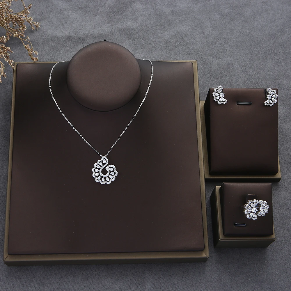 

Luxury Charms Heart Necklace Earring Set For Women Full Cubic Zircon Wedding Bridal DUBAI Dangle Earring S345