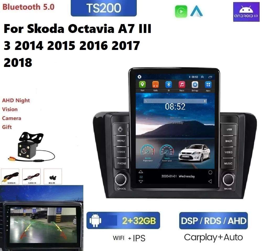 Android 13 4+64G car stereo play For Skoda Octavia A7 III 3 2014 2015 2016 2017 2018 360 camera DSP RDS car stereo