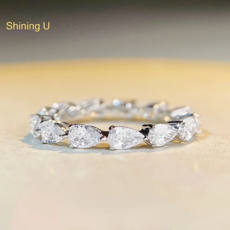 

Сияющее серебряное кольцо U S925 с каплями воды и драгоценными камнями для женщин, ювелирные изделия, лето