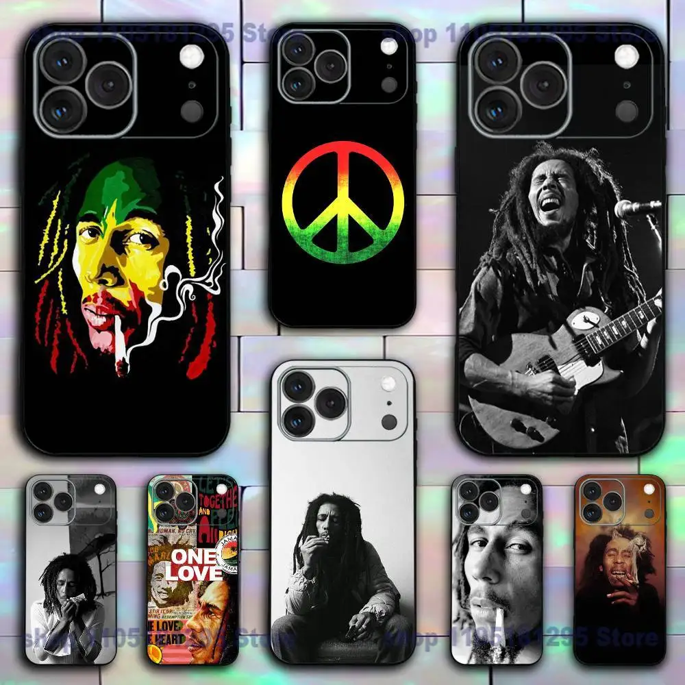 Bob Marley Weed Smoking telefoonhoesje voor iPhone 17,16,15,14,13,12,11,XR,Pro,XS,Max,XR,Plus,Mini zachte siliconen zwart schokbestendig