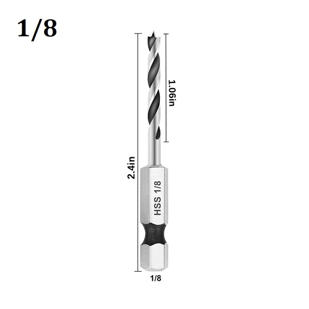 1pc Drill Bit Hex Shank 1/4Inch HSS 3-Point For Woodworking 3/32 1/8 3/16 1/4 5/16 3/8 Magnetism Power Tools Accessories