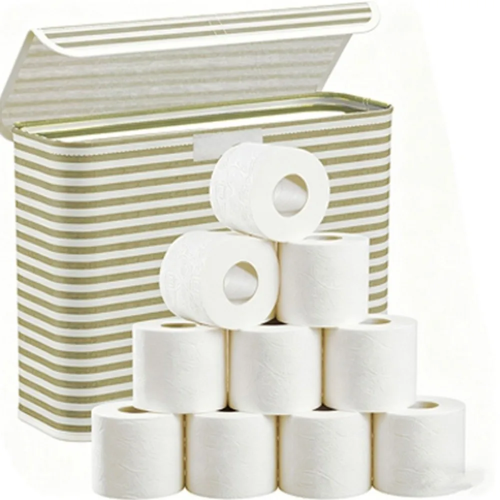 Organizer Foldable Toilet Paper Holder With Lid Space-Saving Bathroom Tissue Box Stripe Printed Laundry Basket Hotel view 2