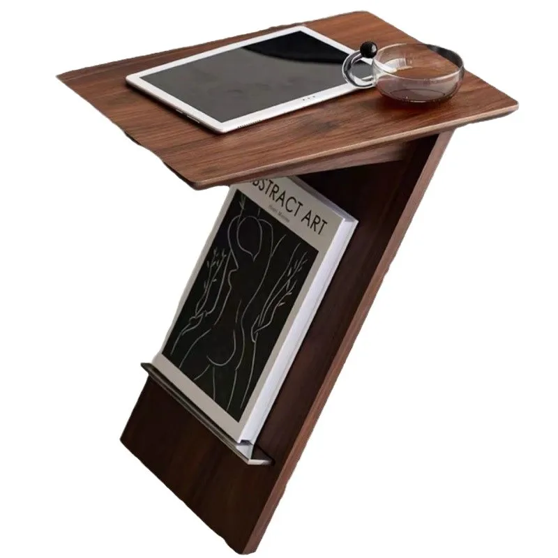 

Modern simple solid wood small coffee table sofa household living room side table black square personalized Italian bedside smal