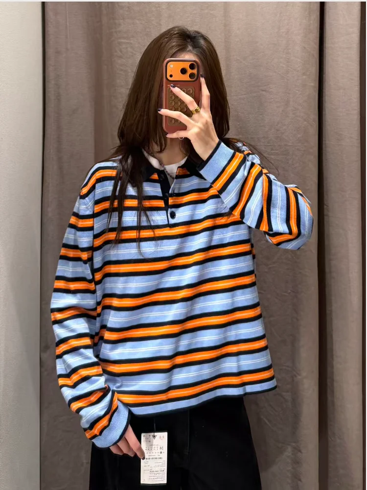 

Новинка! Женский вязаный свитер в полоску с длинными рукавами в стиле преппи, свободного кроя, весна-лето, из полиэфирного волокна.