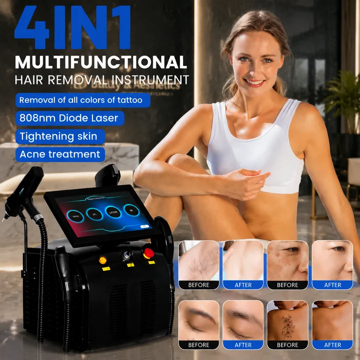4in1 Professional Multifunctional Hair Removal Machine 808nm Diode  Tattoo Removal, Freckle Removal, Skin Rejuvenation
