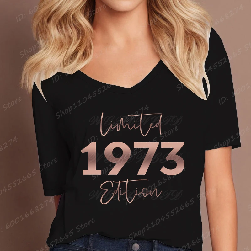 خمر 1970-1979 الجرافيك تي شيرت الخامس الرقبة قصيرة الأكمام تي شيرت محدود 1974 طبعة طباعة هدايا عيد الميلاد تي شيرت للنساء #5