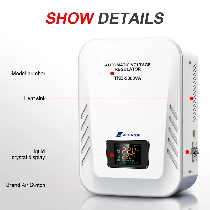 อัตโนมัติ AC Voltage Regulators Stabilizers 3000VA 5000VA Power Wall Mount 220V Air Conditioner Stabilizers จอแสดงผล LCD SVC