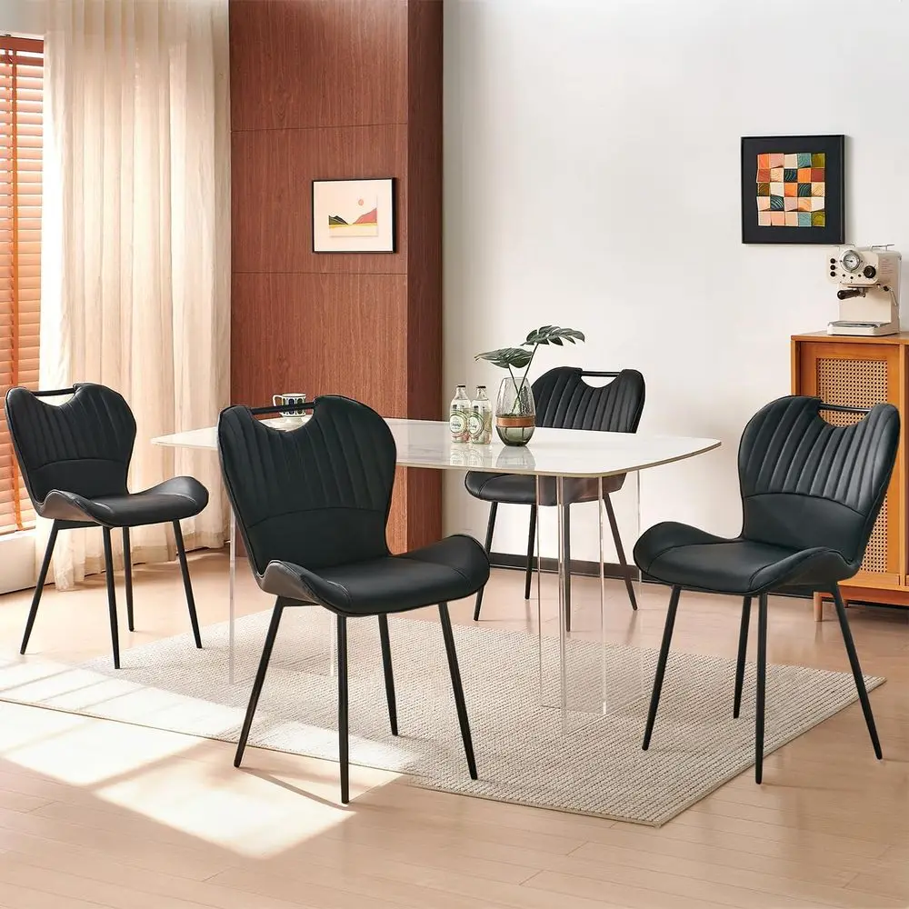 

Set of 4 Ergonomic Leather Dining Chairs with Metal Legs for Home and Restaurant Use, Black