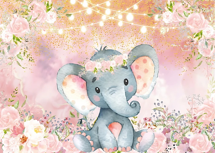 Elephant Baby Shower Theme Photography Baptism Boy Girl First Birthday Party Kids Portrait Vinyl Backgrounds Decor Supplies