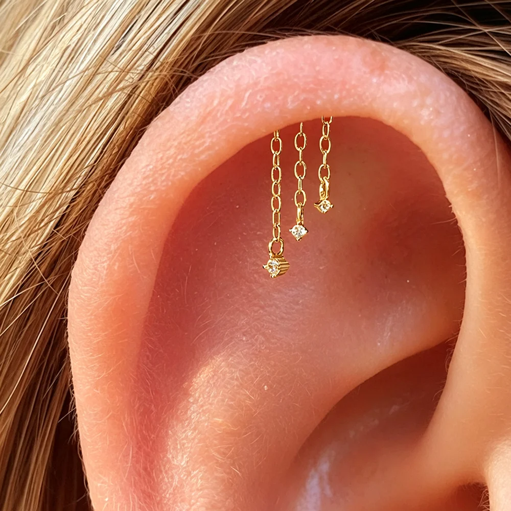AIDE 925 Sterling Silber Geometrische Glatte Ketten-Quasten-Ohrringe für Damen, Knorpel-Spiral-Piercing, flache Rückseite, zum Schlafen tragbar – Detail 20