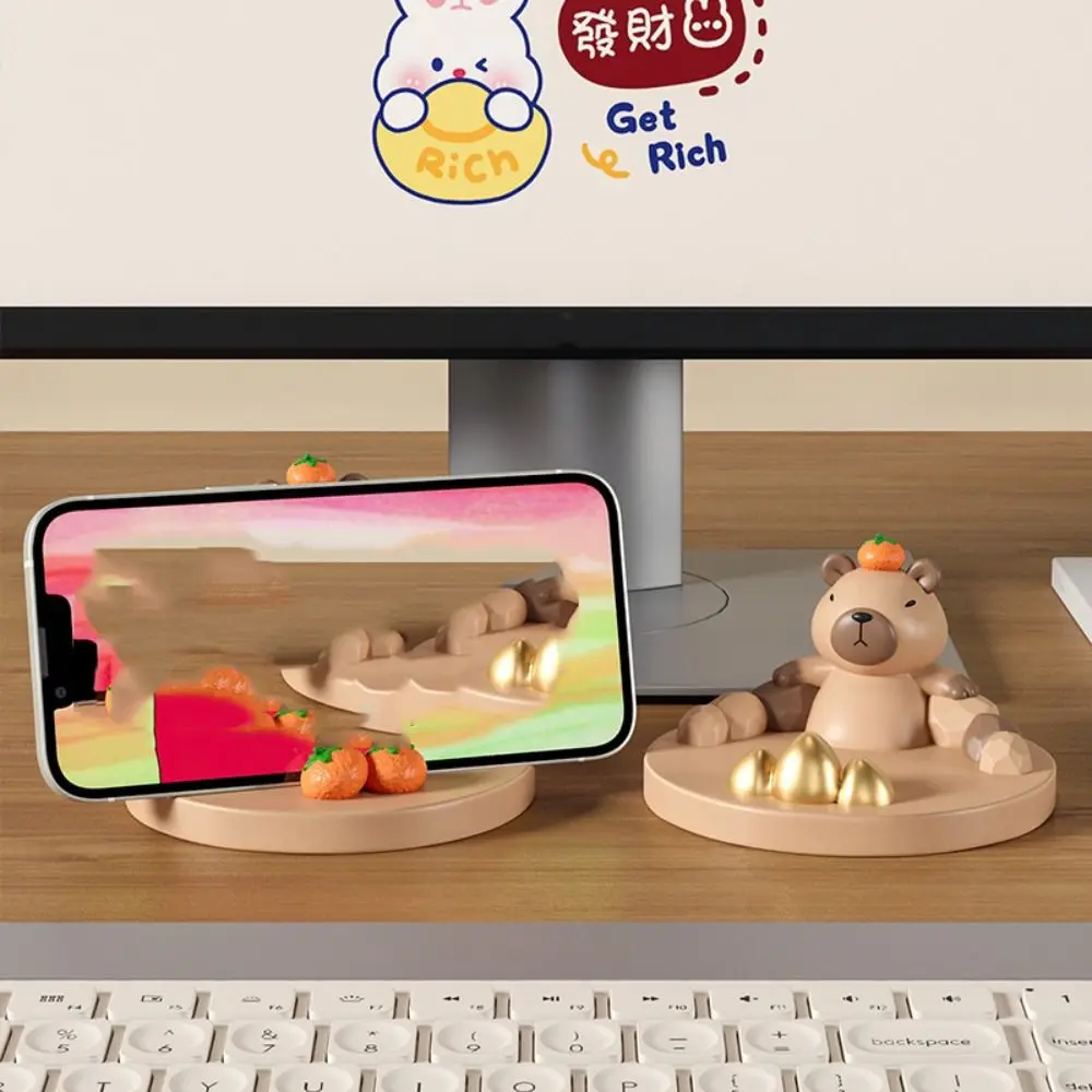 Resin Capybara Phone Stand Multi-functional Statue Capybara Mobile Phone Holder Cartoon Anti-slip Capybara Desk Lazy Bracket
