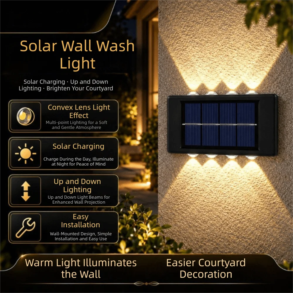 Decoration Waterproof Solar Light Lamp 4/6/8/10/12/16LED Up And Down Luminous Solar Wall Lamp Warm Light LED Solar Lamp Garden