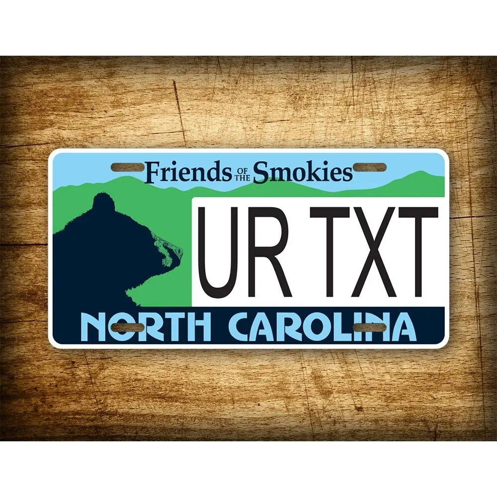 

1pc Customizable North Carolina Friends of Smokies License Plate 6x12 Personalized Text Outdoor Wall Decor Metal Tag